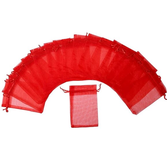 50 Red Drawstring Sheer Organza Bags 4x6 - Picture 1 of 9
